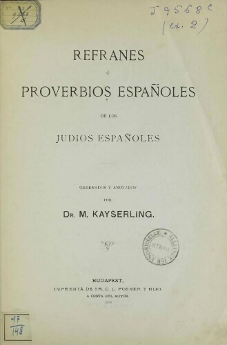 Refranes ó proverbios españoles de los Judios españoles